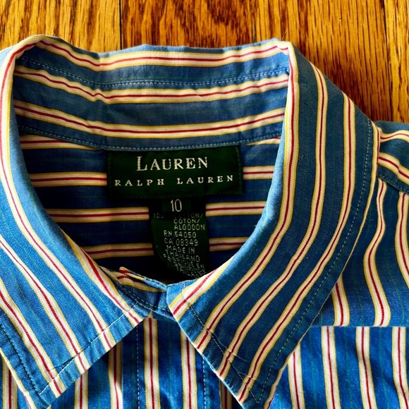 Lauren Ralph Lauren Women’s Size 10 Embroidered Crest Logo Striped Cotton Shirt - Picture 3 of 11